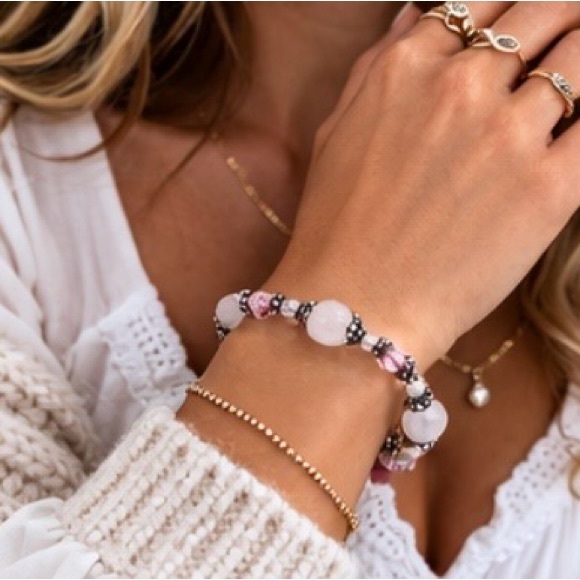 Vintage Artisan Rose Quartz Sterling Silver Beaded Bracelet Pink Crystal - Picture 4 of 12